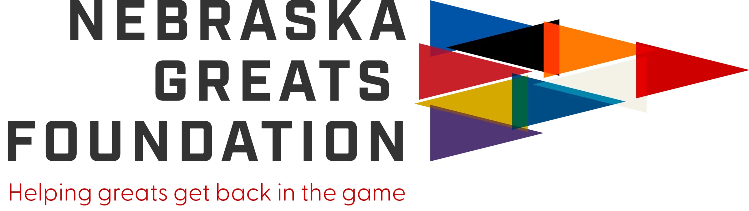 The Nebraska Greats Foundation logo featuring the colors of all Nebraska colleges they serve through the mission.